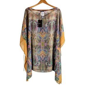 Elena Miro Sheer Multicolor Paisley Italian Kaftan Poncho NWT